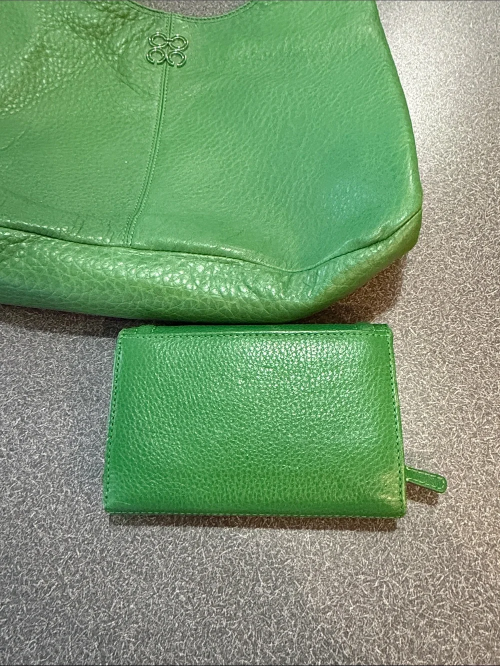 Coach Green Pebbled Leather Shoulder Hobo with matching wallet